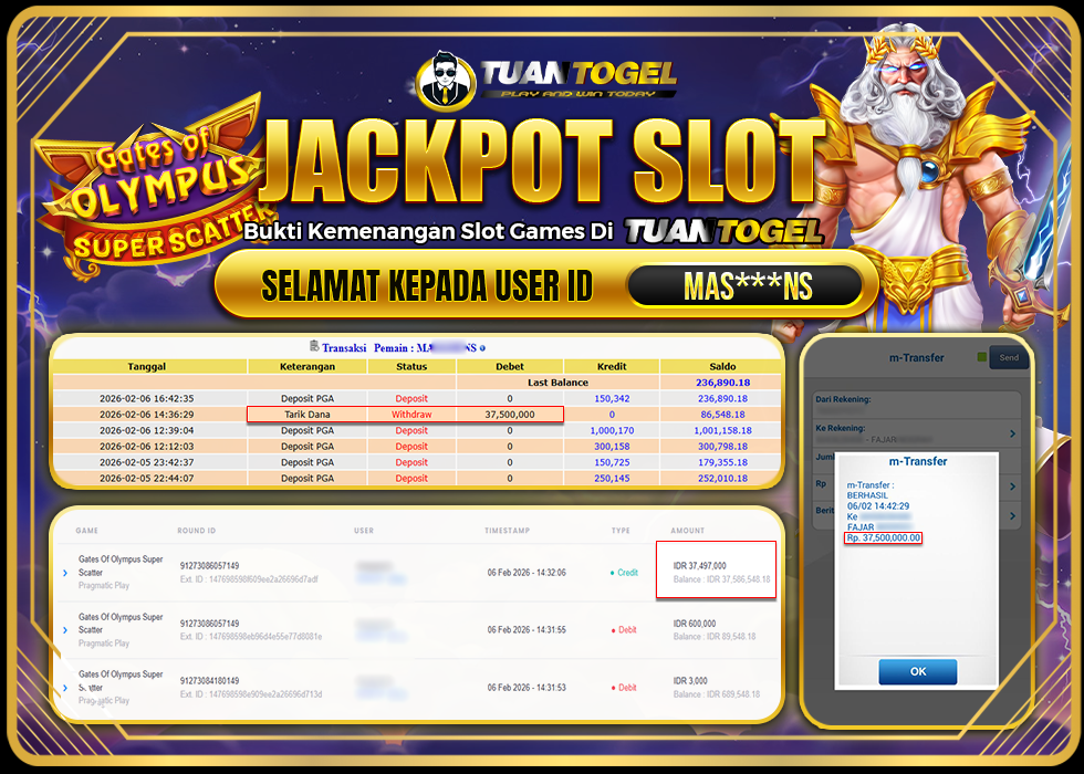 TUANTOGEL JACKPOT SLOT GATES OF OLYMPUS SUPER SCATTER Rp37.500.000
